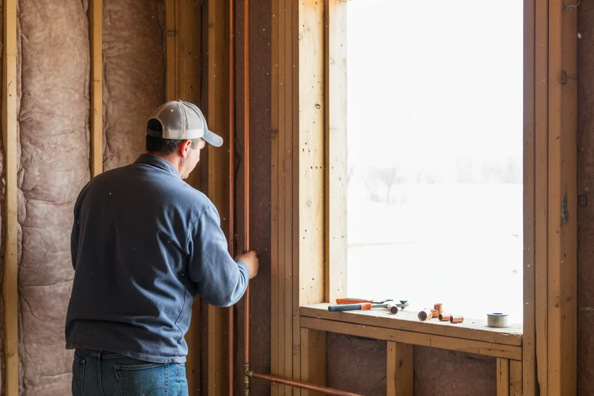 Licensed plumber running new copper supply lines in a Rhodesdale home